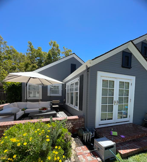 Freshly cleaned windows and French doors on a San Jose home